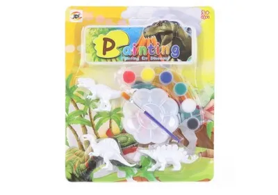 Produktbild von Dino Malset für Kinder ab 3 Jahren mit 3 Dinosaurierfiguren (ca. 6 cm), Pinsel, Palette und 6 Farben
