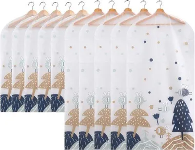 Image de Ensemble de 10 housses de vêtements Unyqoos® en PEVA – étanches à l'eau et à la poussière, lavables, pliables et réutilisables ; 5 housses de 60 x 90 cm et 5 housses de 60 x 120 cm, idéales pour les costumes et les robes
