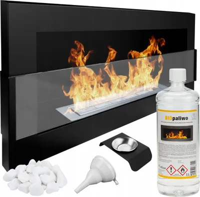 Immagine prodotto di Biocamino 90x40cm camino da parete camino decorativo in acciaio inox 2kW 90x40x12cm