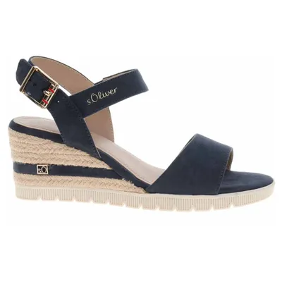 Produktbild von s.Oliver Damen Sandalette Sandale Keilabsatz Bast 5-28713-42, Größe:38 EU, Farbe:Blau