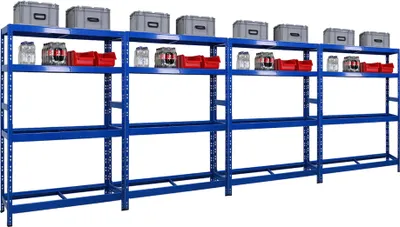 Produktbild von Mega Deal | 4x Reifenregal Tiger | HxBxT 180x120x40 cm | bis zu 12 Reifen auf 2 Ebenen | mit 2 Fachboden | Blau
