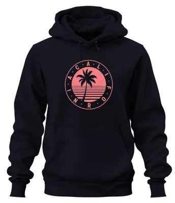 Produktbild von California Palme Strand Sonnenuntergang Urlaub Retro Surf Hoodie Kapuzenpullover, Navy, XL