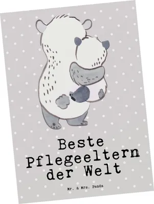 Produktbild von Mr. & Mrs. Panda Postkarte Panda Beste Pflegeeltern der Welt - Grau Pastell - Geschenk, Ansichtskarte, Dankeschön, Eltern, Mama, Grußkarte, Geschenkidee, Fotokarte, Papa