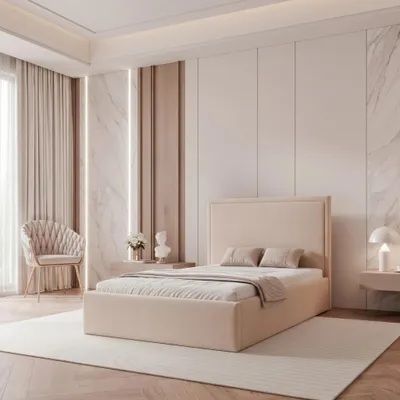 Productafbeelding van Gestoffeerd bed TIRANO 120x200, lichtbeige, fluweel, met opbergruimte en lattenbodem