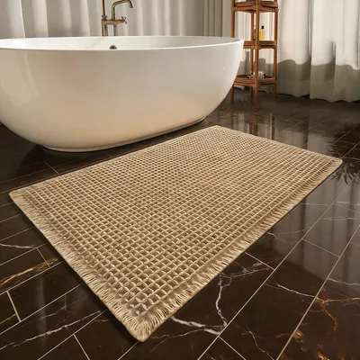 Image de Tapis de bain, tapis de salle de bain, tapis de bain antidérapant, tapis, tapis de bain lavable, tapis de douche, rideau de douche, décoration bohème, paillasson, salle de bain, décoration de salle de bain, marron, 50 x 80 cm