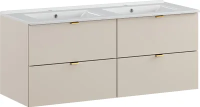 Zdjęcie produktu dla Szafka Łazienkowa 120 Cm Kaszmir Z Umywalką Podwójną 4 Szuflady