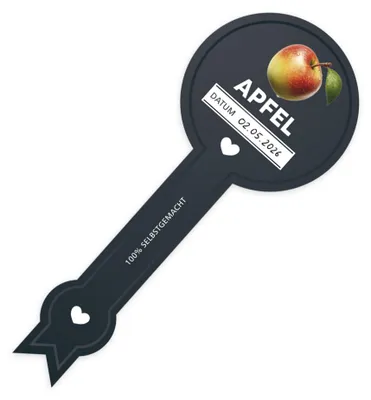 Produktbild von Itenga 50 x Marmeladenetikett Apfel -schwarz- in Siegel-Form mit Beschriftungsfeld