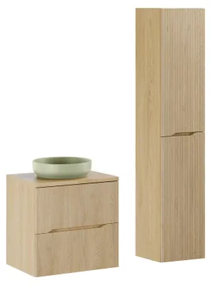 Image de Ensemble de salle de bain de 60 cm avec plan vasque, vasque à poser et meuble haut