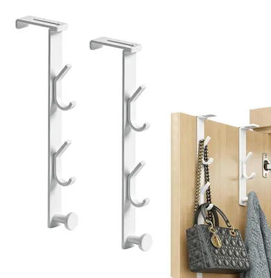 Immagine prodotto di Porta appendiabiti per porte, ganci per appendere, confezione da 2 pezzi, colore bianco, regolabili per spessori di porta da 1,2 a 6 cm