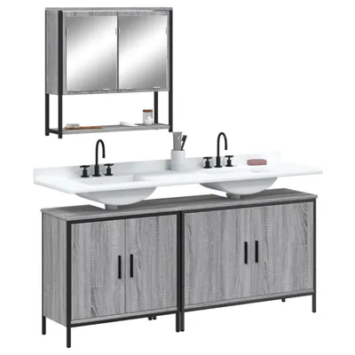 Produktbild von 3-tlg. Badmöbel-Set moderne - mit Stauraum - Grau Sonoma Holzwerkstoff - Badezimmer CC12015