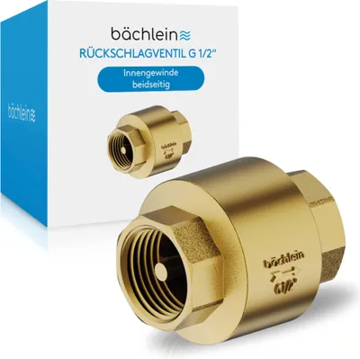 Produktbild von Bächlein Universal Rückschlagventil – Rücklaufventil aus Messing mit beidseitigem G 1/2 Zoll Innengewinde – rostfreier und wasserdichter Rückflussverhinderer für ein sicheres Trinkwassersystem