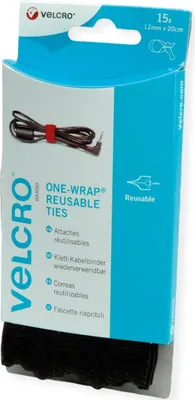 Immagine prodotto di VELCRO® ONE-WRAP® Strisce riutilizzabili con gancio e anello, strisce ONE-WRAP® 12 mm x 20 cm x 15 Nero