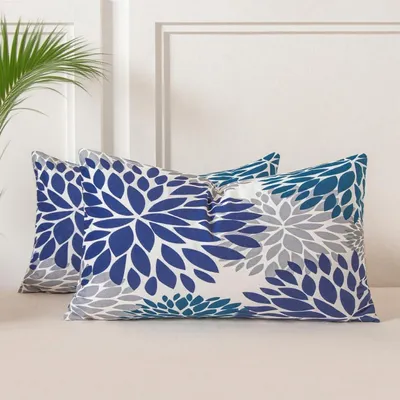 Produktbild von Kissenbezug Samt 30x50 cm 2er Set Blau Dahlienmuster Dekokissenhülle