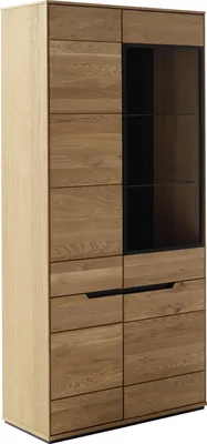 Produktbild von ARAYA Vitrine Schwarz, Wildeiche Massivholz, Glastür mit Metallrahmen, Lamellenfront