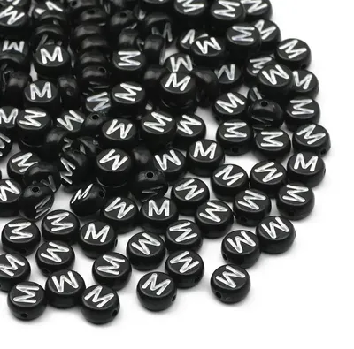 Obrázok produktu pre Akrylové písmenové koráliky – okrúhle koráliky – písmeno M – 7 mm – 500 kusov – na výrobu šperkov – pre vlastnú tvorbu