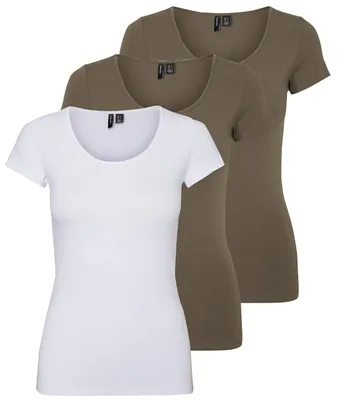 Produktbild von VERO MODA Damen VMMAXI My Soft SS U-Neck GA 3PACK 10247489, Bright White/Bungee