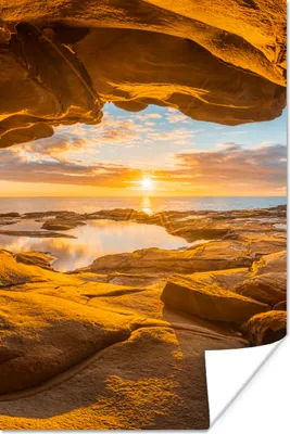 Produktbild von MuchoWow® Poster Höhle - Meer - Horizont - Sonnenuntergang 120x180 cm - Kunstposter