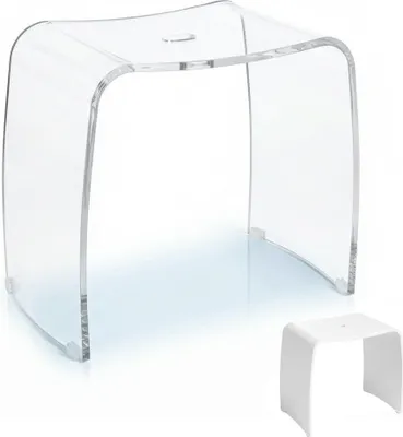 Produktbild von Badhocker MERAN XL aus Acryl transparent, für die Dusche geeignet, mit Griff, zeitloses Design, rutschsicher mit Gummifüßen, Farbe:transparent