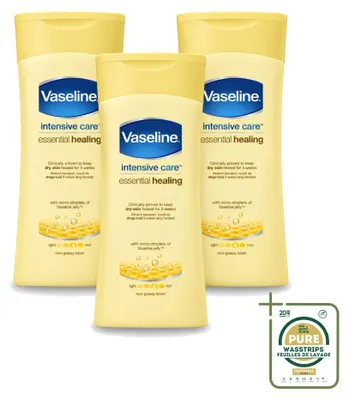 Zdjęcie produktu dla 3 x Balsam do ciała Vaseline Essential Healing - Nawilżający i pielęgnujący - 200 ml - Zestaw ekonomiczny - 3 sztuki