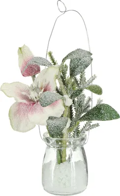 Produktbild von Künstliche Christrose im Glas für elegante Winterdeko zum Aufhängen
