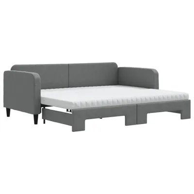 Image de vidaXL Lit de jour extensible avec matelas gris foncé 90x200 cm Tissu