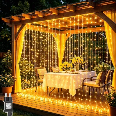Produktbild von Lichtervorhang mit Stecker, 3 m x 3 m, 300 LEDs, warmweiß