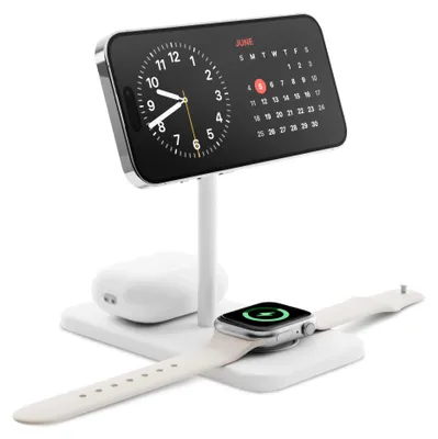Imagen del producto de Soporte de carga Qi2 3 en 1 HiRise 3, compatible con MagSafe, color blanco. (Marca: Twelve South)