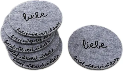 Produktbild von 6 x Filz Untersetzer Bierdeckel rund Ø 10 cm grau - liebe