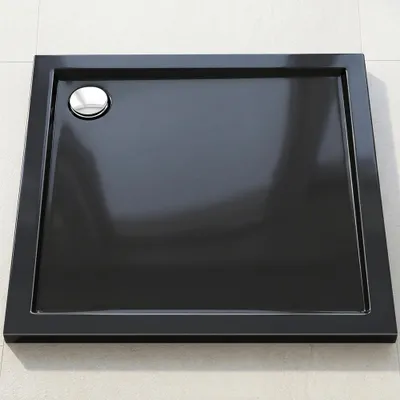 Produktbild von doporro Duschtasse Duschwanne 70x70x4 flach aus Acryl in Schwarz Quadratisch DIN-Anschlüsse für bodenebene Montage geeignet Faro1