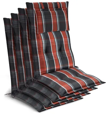 Produktbild von Beautissu 4x Premium Hochlehnerauflage 120x50x7cm, Grau-Oranage-Weiß-Kariert