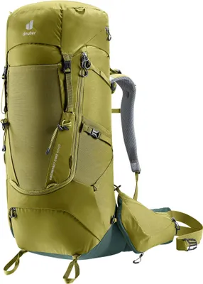 A green Deuter backpack shown from the side against a white background.