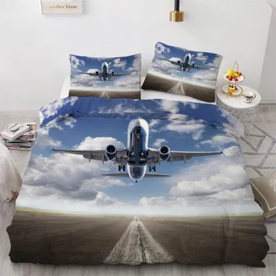 Productafbeelding van Kinderbeddengoed, 135x200 cm, 2-delig, 100% microvezel, vliegtuigmotief, met rits