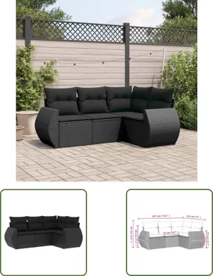 Produktbild von The Living Store 4-tlg. Garten-Sofagarnitur mit Kissen Schwarz Poly Rattan