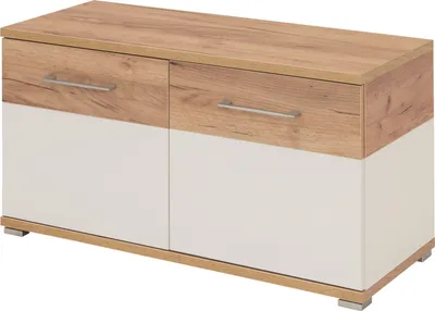 Produktbild von Schuhbank "407" in weiss | braun mit 2 Türen und 2 Einlegeböden. Abmessungen (BxHxT) 96x51x40 cm