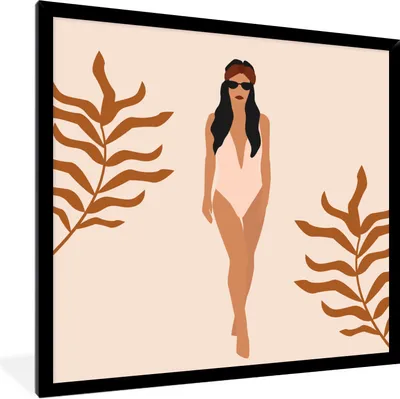 Produktbild von MuchoWow® Gerahmtes Poster Sommer - Badeanzug - Blätter 40x40 cm - Poster mit Schwarzem Bilderrahmen Wandposter Rahmen Foto Bilder - Mit Rahmen - Wanddekoration Schlafzimmer
