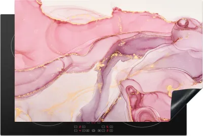 Produktbild von KitchenYeah© Herdabdeckplatte Gold - Marmor - Rosa , 80x52cm, Küche Deko, Glaskeramikkochfeld Herdabdeckung, Abdeckplatte fùr Kochfeld