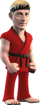 A stylized 3D render of a male character in a red karate gi.