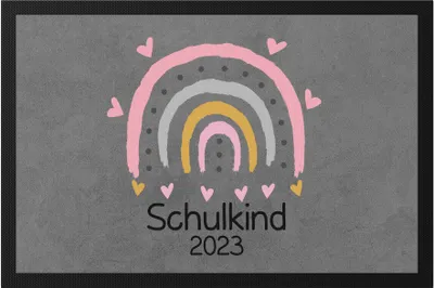Produktbild von Schulkind 2023 Fußmatte  Einschulungsgeschenk Grundschule 1. Klasse Mädchen Motiv Herzchen