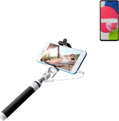 Produktbild von K-S-Trade Selfie Stick kompatibel mit Samsung Galaxy A52s 5G  Selfiestick kabelgebunden Monopod mit Kabel Stab Stange Selfportrait Handheldstick