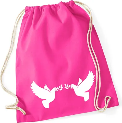 Produktbild von Huuraa Turnbeutel Friedenstauben 12 Liter Fuchsia Baumwolle Rucksack Geschenkidee