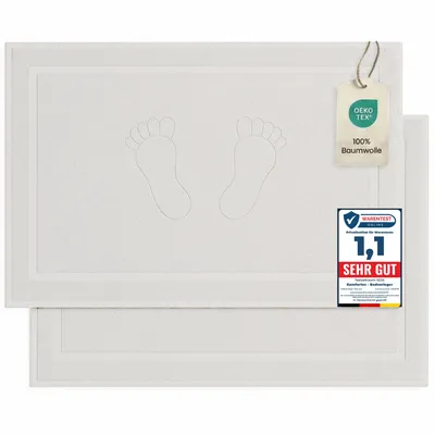 Produktbild von Komfortec Badvorleger Set 2 Teilig, Frottee Duschvorleger, Waschbar Duschmatte & Badteppich, 800 g/m² &100% Baumwolle, Saugfähig & Schnelltrocknend, 50 x 80 cm, Weiß