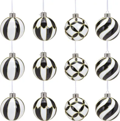 Image de Verre Boules pour arbre de Noël Set de 12 décorations pour arbre de Noël Noir Blanc