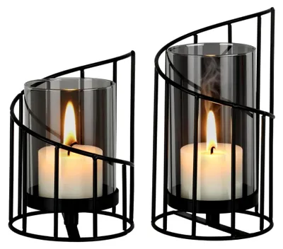 Produktbild von 2er Set Windlichter Kerzenständer Schwarz, Metall Kerzenhalter für Dekoration