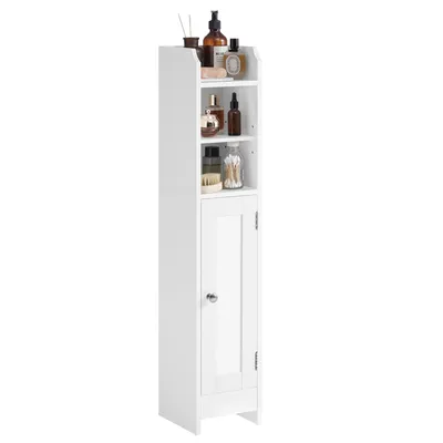 Produktbild von VASAGLE Badezimmerschrank klein, Badschrank schmal, stehend, mit Tür und Regal, kleiner Schrank, Toilettenschrank, verstellbare Ablagen