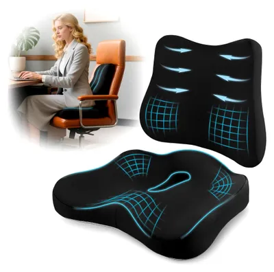 Produktbild von 2-in-1 Orthopädisches Lordosenstützkissen für Autositz mit Steißbeinkissen, Ergonomisches Rückenkissen aus Memory-Schaum, Atmungsaktiv für Bürostuhl, Gaming-Stuhl, Auto