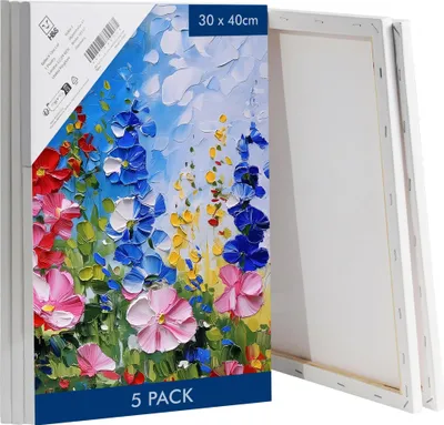 Produktbild von H&S Blanko Leinwände für Acrylfarben und Aquarell - 5er Canvas Set - Weiße Baumwoll Leinwand auf Keilrahmen aus Stabilem Kiefernholz zum Bemalen -