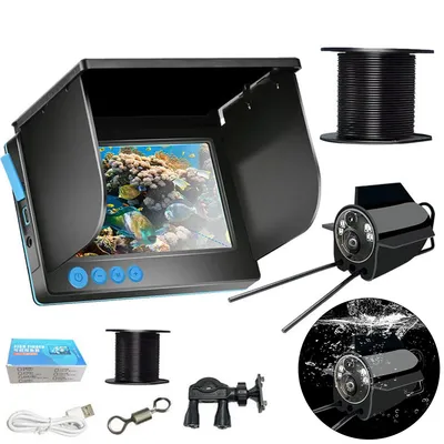 Produktbild von Fishfinder Unterwasser-Angelkamera, 220° Weitwinkel – Infrarot-Nachtsicht, wasserdicht, mit 5-Zoll Display für Eis-/See-/Bootsangeln, 30m Reichweite