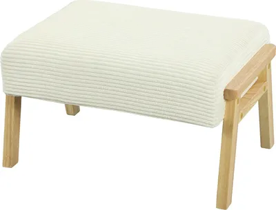 Produktbild von Fußhocker mit weichem Kissen, Cord-Optik, Cremeweiß