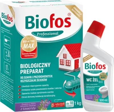 Zdjęcie produktu dla Biofos Professional Granulat do szamb 1 kg + WC Żel500 ml