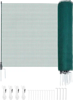 Image de Clôture SucceBuy 20 x 0,9 m en PE, clôture flexible avec piquets à double pointe et cordes de haubanage, idéale pour les chiens, les poules, les plantes et les espaces extérieurs tels que les jardins ou les campings.